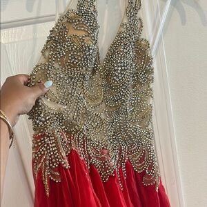 NWT Mac Duggal Red and Gold bejewled Embellished Gown Pageant Dress Sz 4